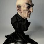 A hyper-realistic silicone bust of Count Orlok from Nosferatu.